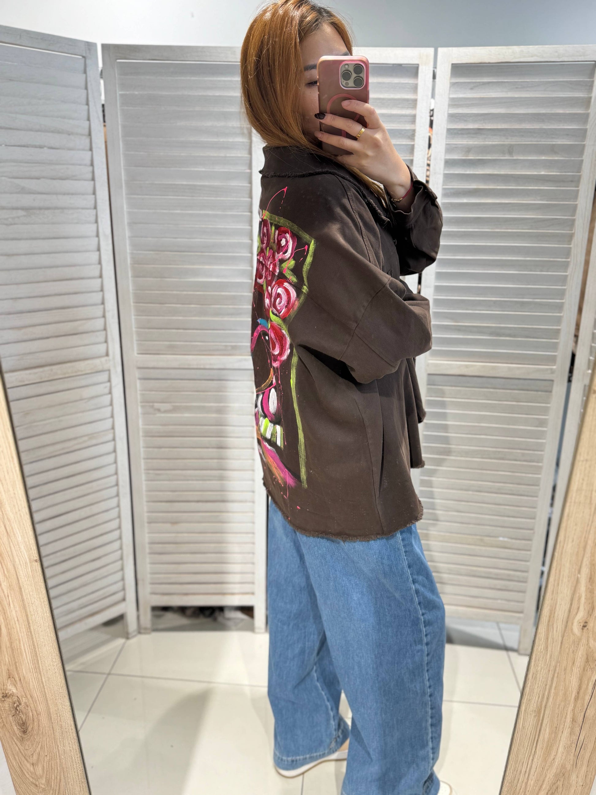 Oversize Jakke med Print Brun - Blødt Denim | VICTORIA&ISAAC VICTORIA&ISAAC