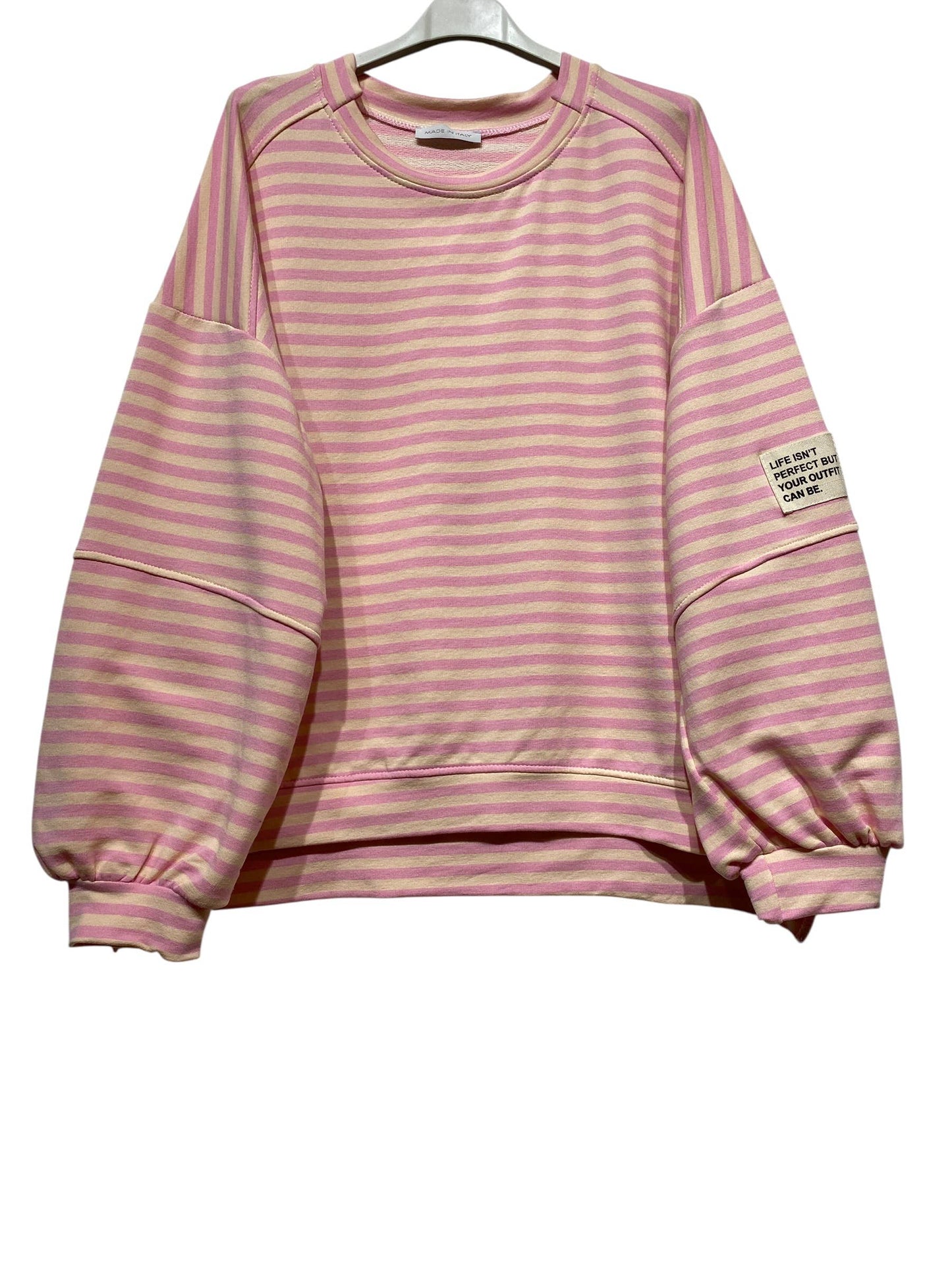 Stribet Oversize sweatshirt - fås i flere farver LINEN & COTTON HOUSE GAMMEL LYSERØD