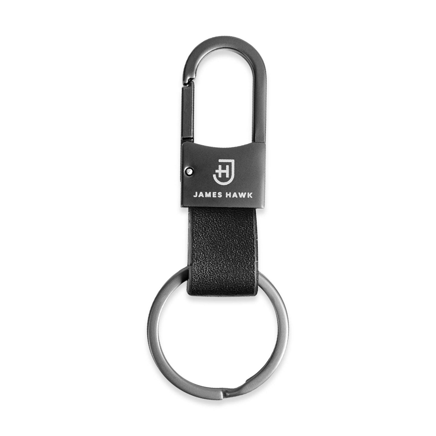 Nøglering i Naturlæder med Karabinhage - Gunmetalgrå | James Hawk Apparel & Accessories James Hawk Sort