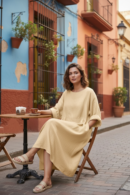 Hørkjole Lysegul – 100% hør – LINEN & COTTON HOUSE LINEN & COTTON HOUSE