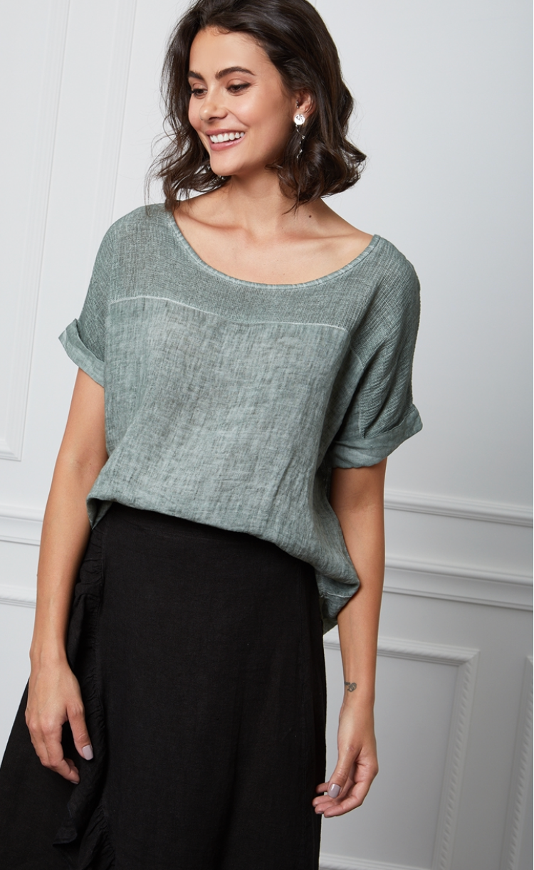 Bluse 100 % Hør - LÉA & LUC Bluser Lea & Luc khaki one size