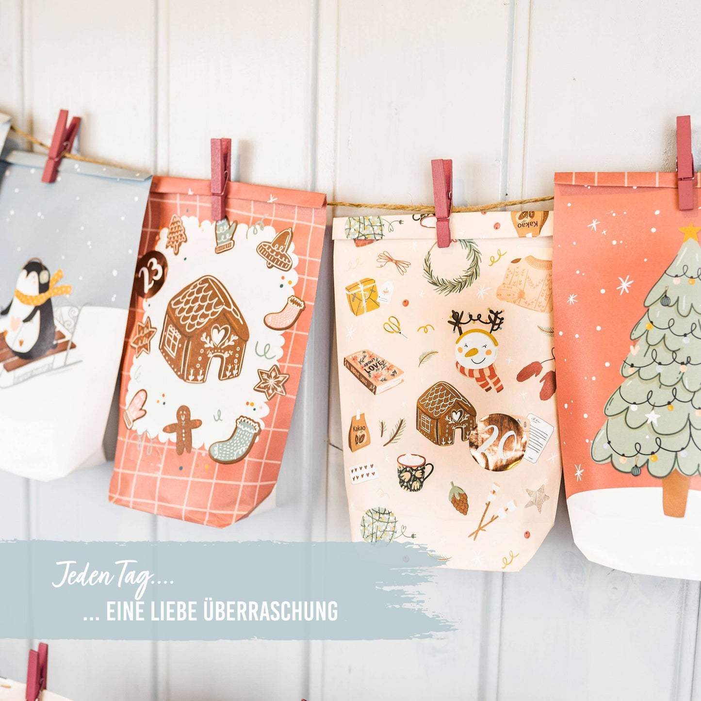 DIY Pakkelander - Isblå og Brun - 24 Poser