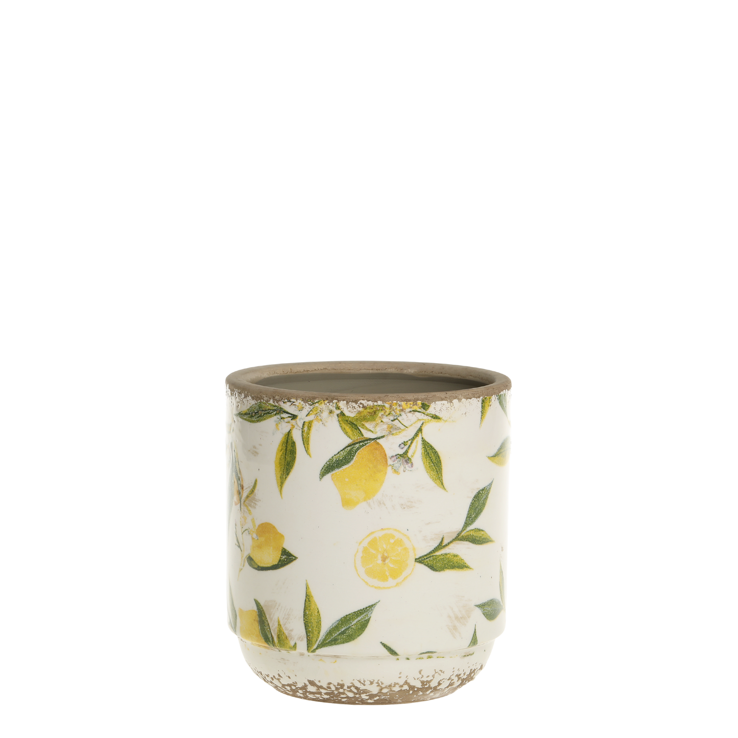 Håndmalet keramisk planteskjuler med citronmotiv – Limone | Creme