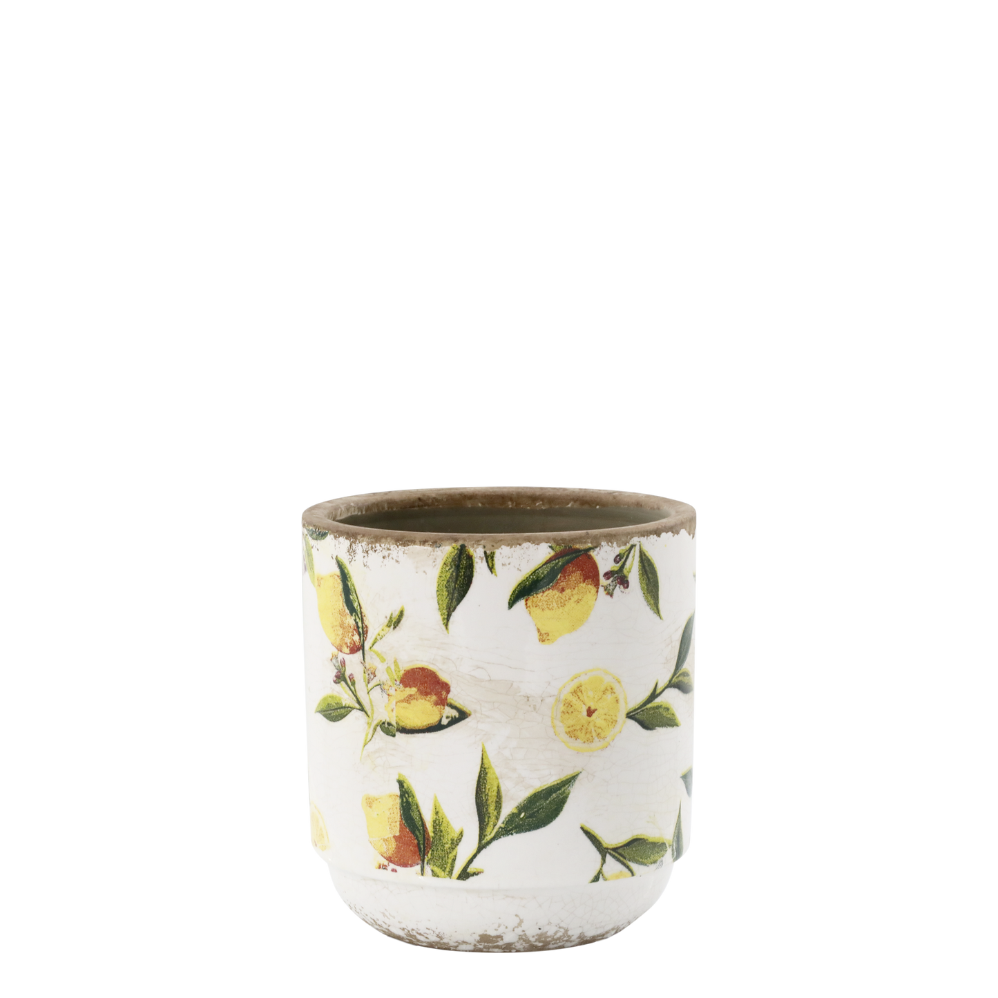 Håndmalet keramisk planteskjuler med citronmotiv – Limone | Creme