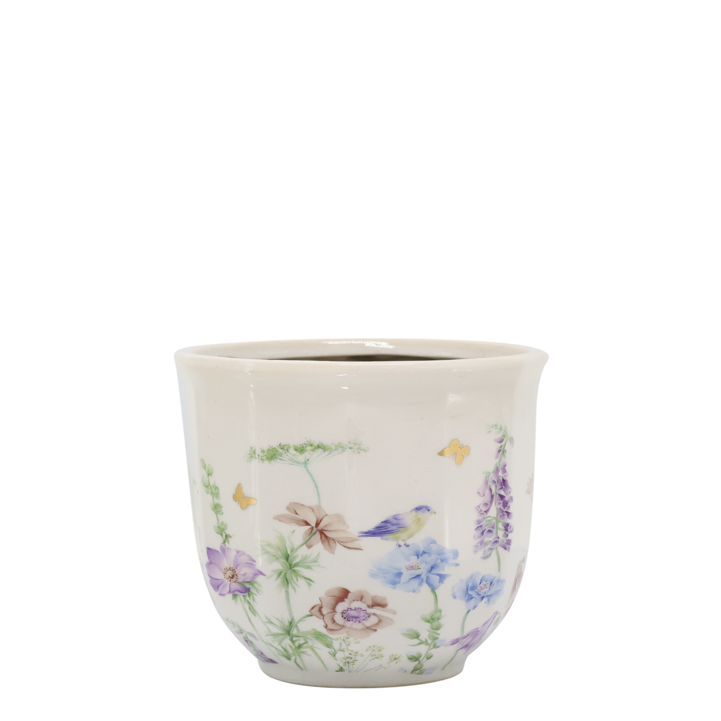 Håndlavet keramisk planteskjuler med blomster – Papillon | Creme