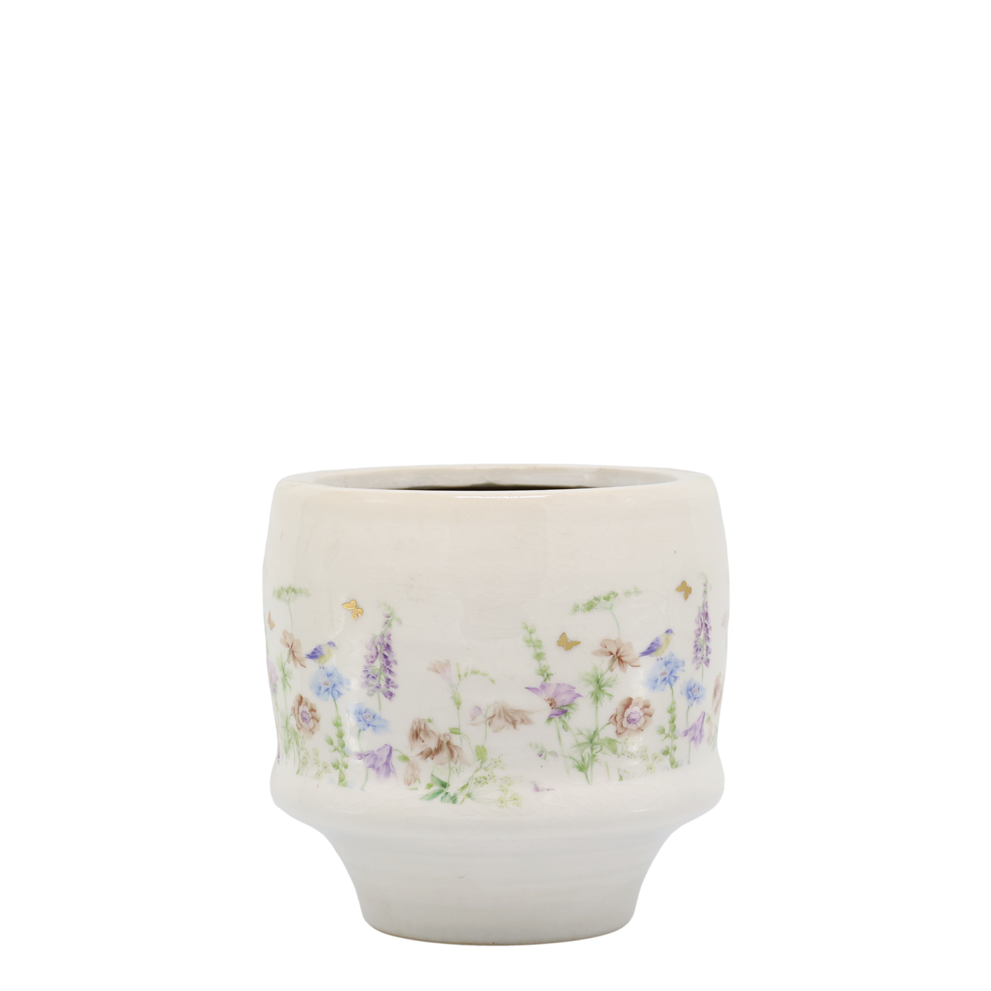 Håndlavet keramisk planteskjuler med blomster – Papillon | Creme | Medium