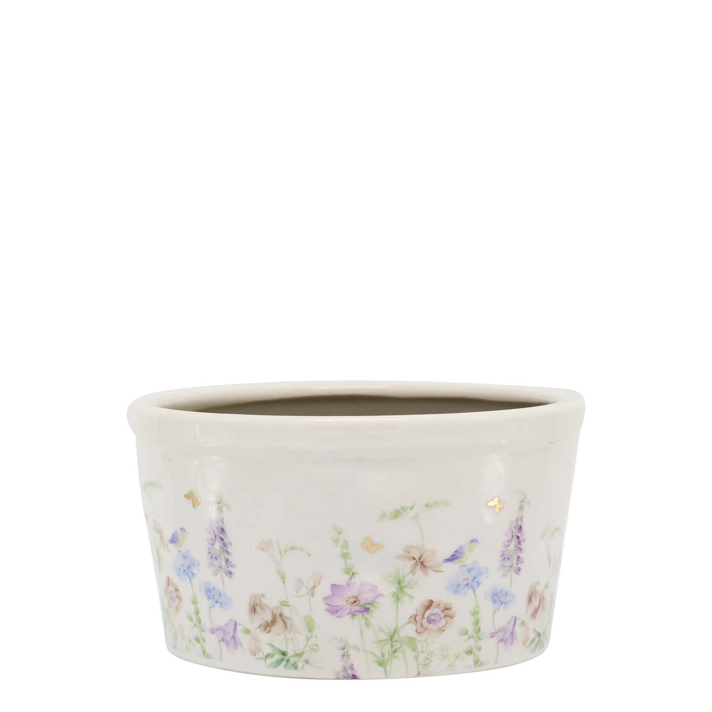Håndlavet keramikfad med blomster – Papillon | Creme