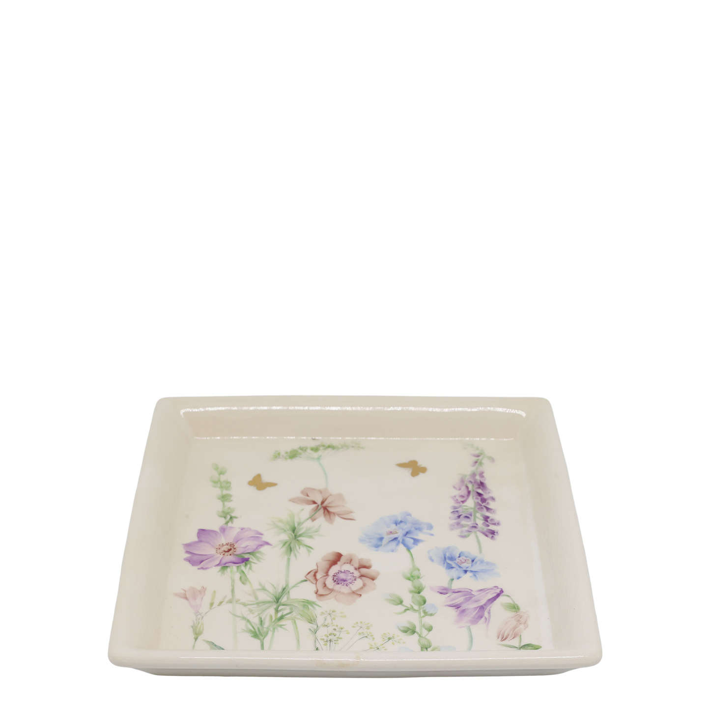 Håndlavet keramisk serveringsfad med blomster – Papillon | Creme