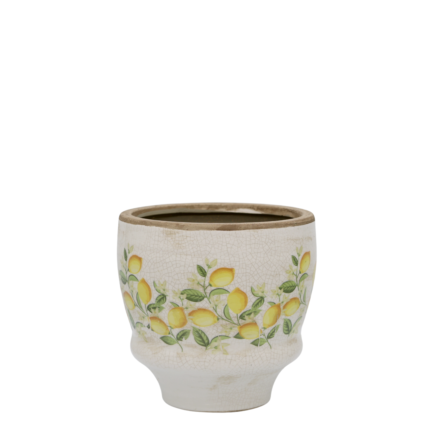 Håndmalet keramisk planteskjuler med citroner og blomster – Limone Blossom | Creme