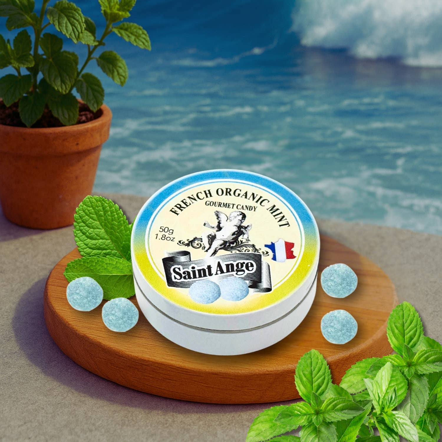 Saint-Ange Økologisk Mynte Pastiller 50g - BIO-Certificerede Franske Slik Bonbon-France