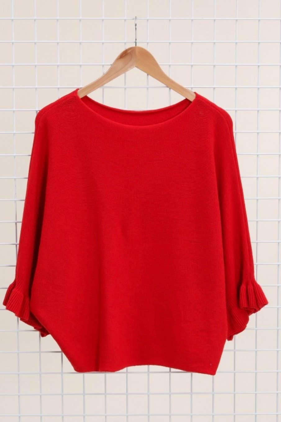 Strik med Flæseærme 10% Cashmere - One Size | LÉA & LUC LÉA & LUC rød