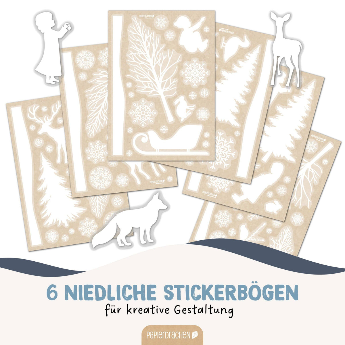 Vinduesklistermærker til jul – Vinterlandskab – 6 A4-ark | Papierdrachen Dekoration Papierdrachen