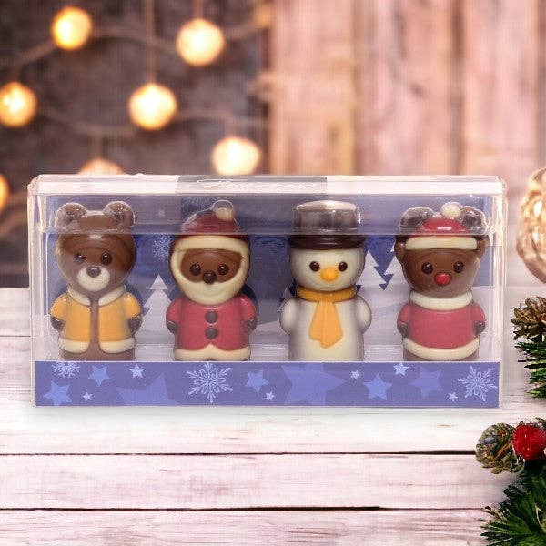 Gaveæske med 4 stk MINI chokolade figurer - 40g