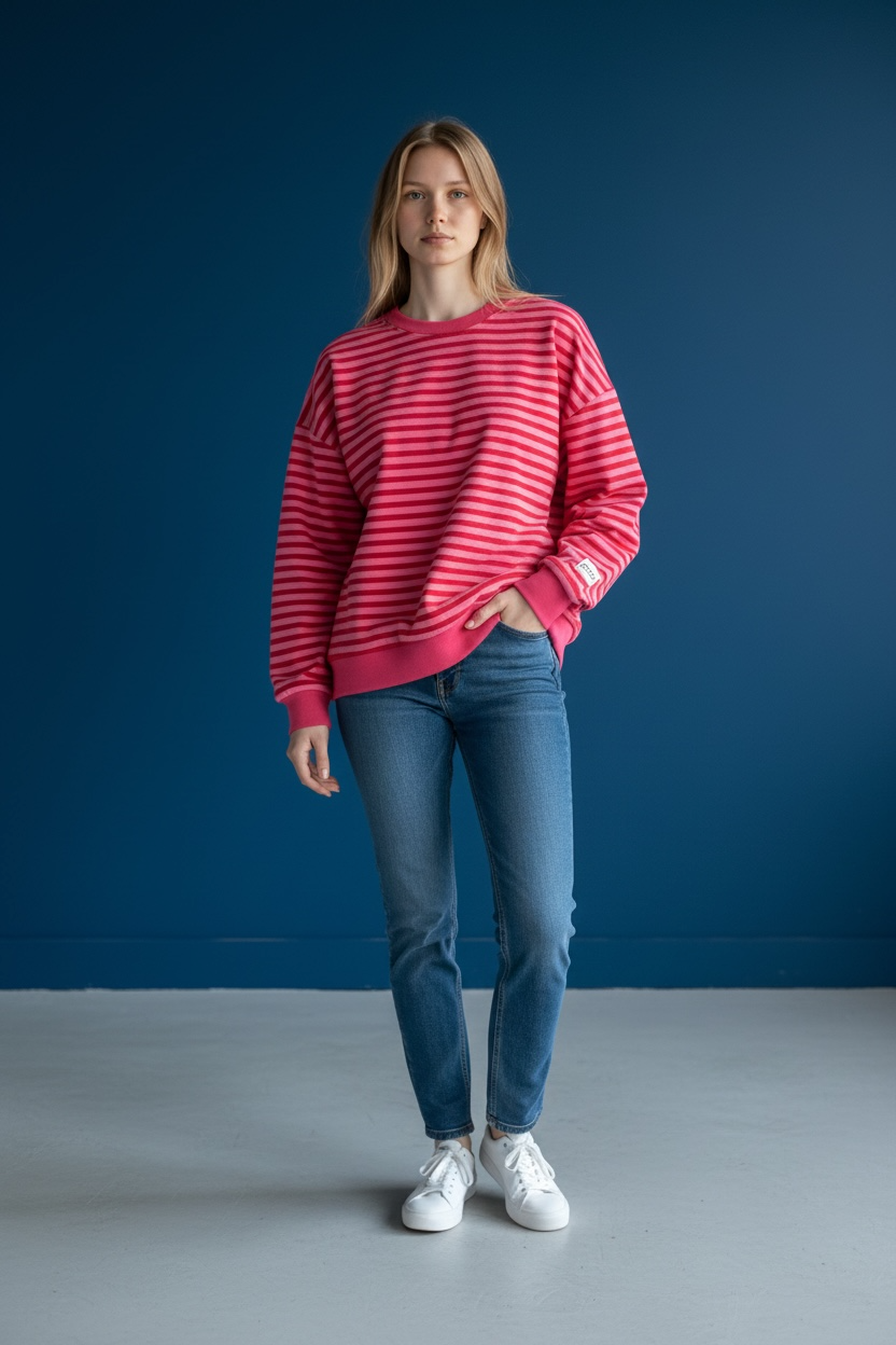 Stribet Oversize sweatshirt - fås i flere farver LINEN & COTTON HOUSE rød