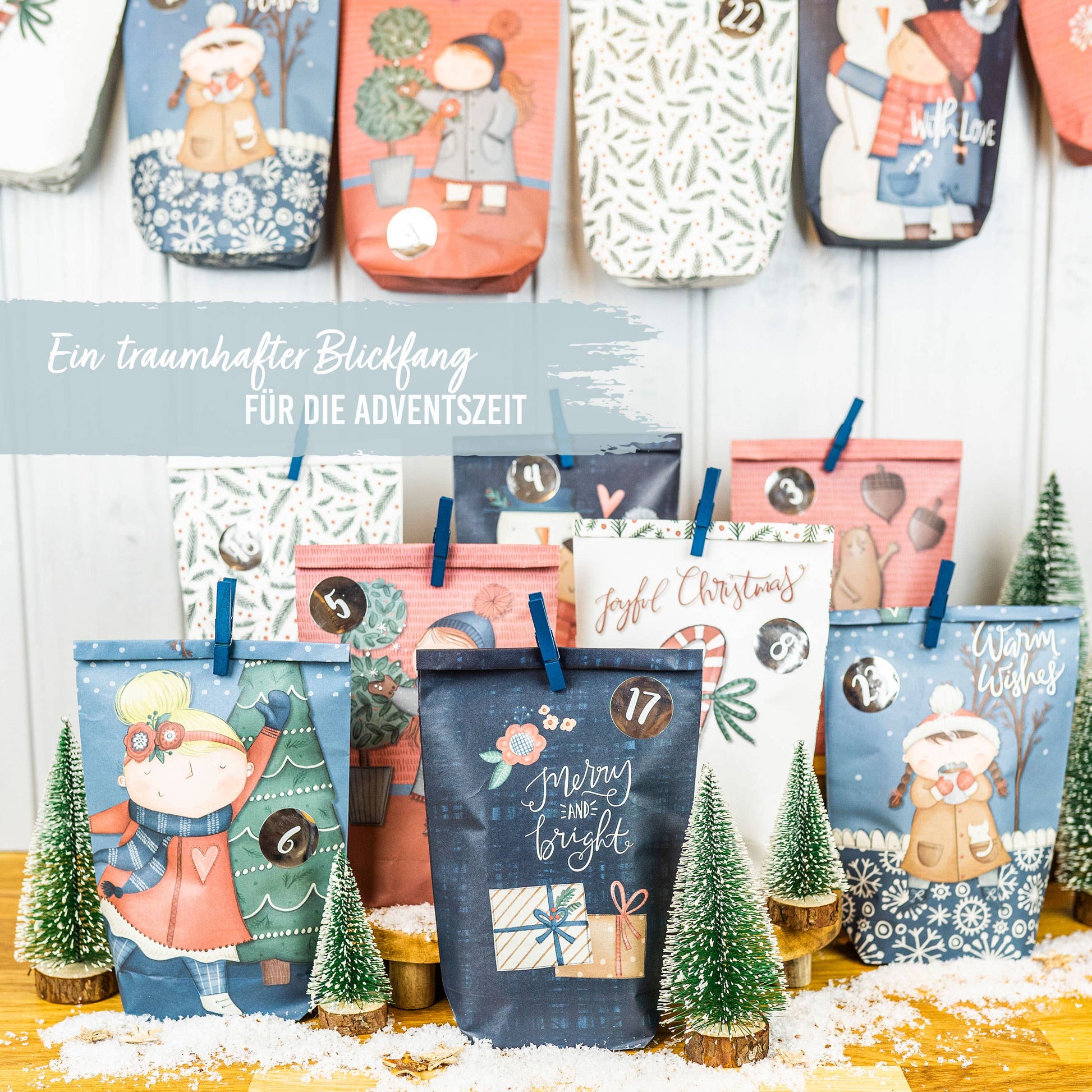 Gør-det-selv adventskalender – 24 mørkeblå kraftposer med tryk | Papierdrachen Højtidspynt Papierdrachen