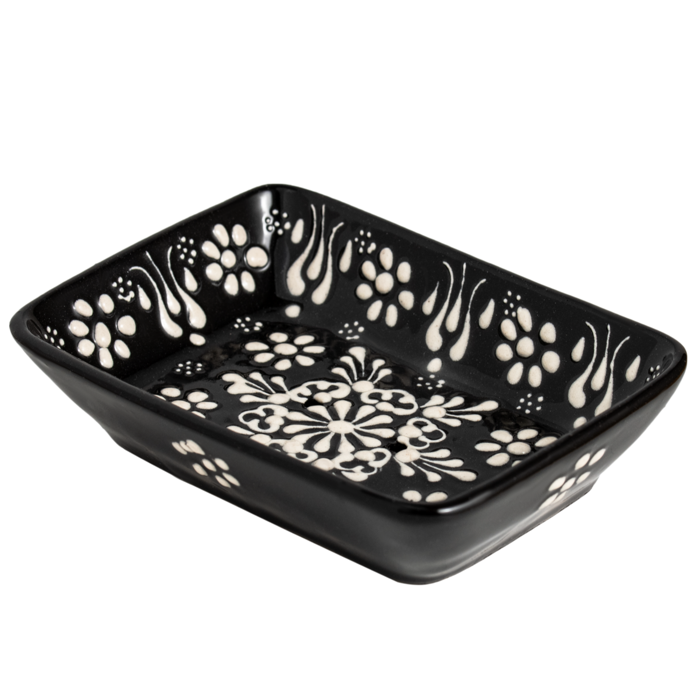 Håndlavet Keramisk Sæbeskåle med Dræn - Farverig Håndmalet Sæbeholder sæbeskål Ottoman ORIENTAL - Nat sort