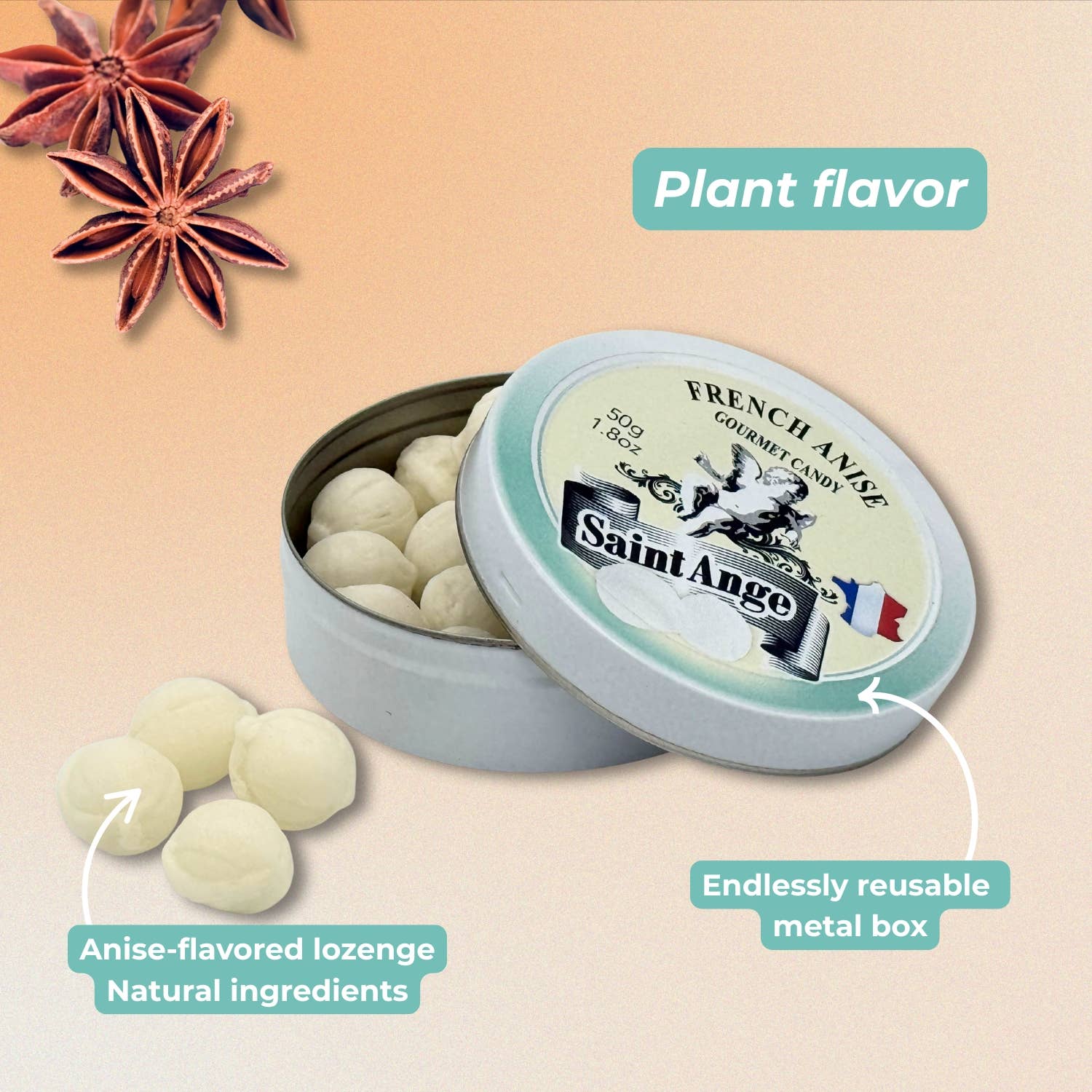 Saint-Ange Anis Pastiller 50g - Traditionelle Franske Slik Bonbon-France