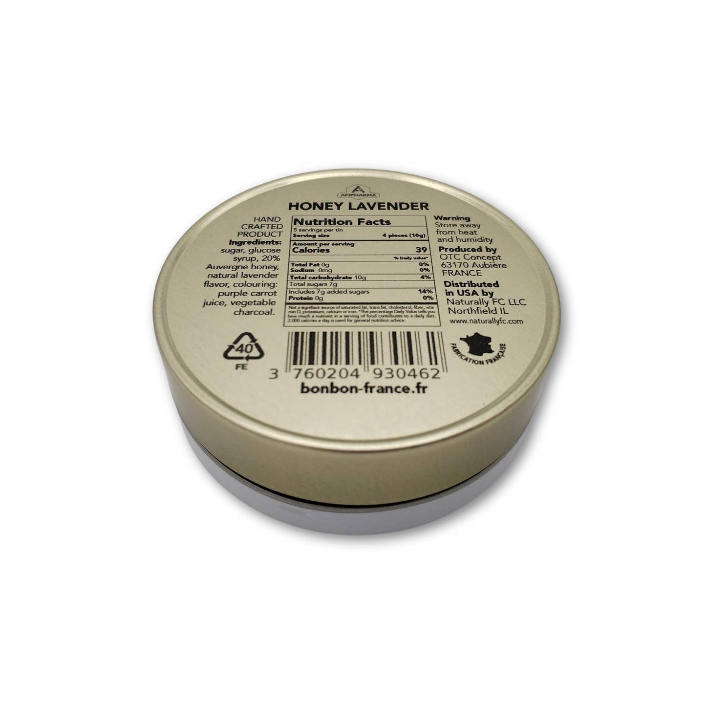 Lavendel Honning Pastiller 45g - François Groslière Design i Metalæske Bonbon-France