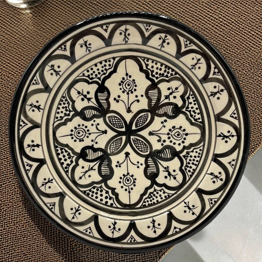 Håndmalet Marokkansk Terracottatallerken med Fod Sort - 27 cm Etnico del Mondo