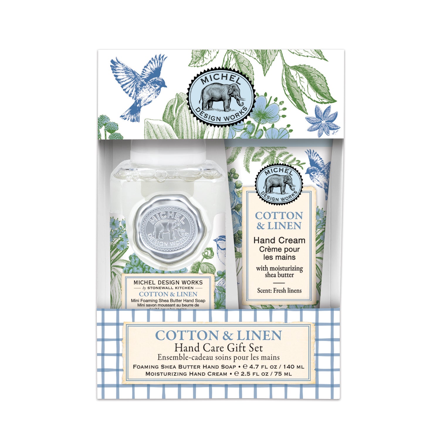 Gavesæt COTTON & LINEN, skumsæbe og håndcreme Gavesæt Michel Design Works