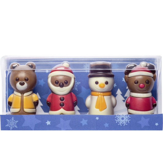 Gaveæske med 4 stk MINI chokolade figurer - 40g