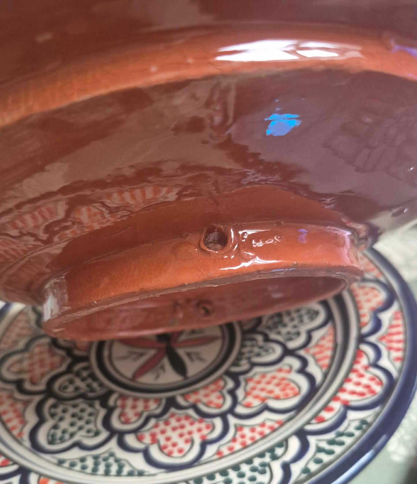 Håndmalet Marokkansk Terracottatallerken med Fod Sort - 27 cm Etnico del Mondo