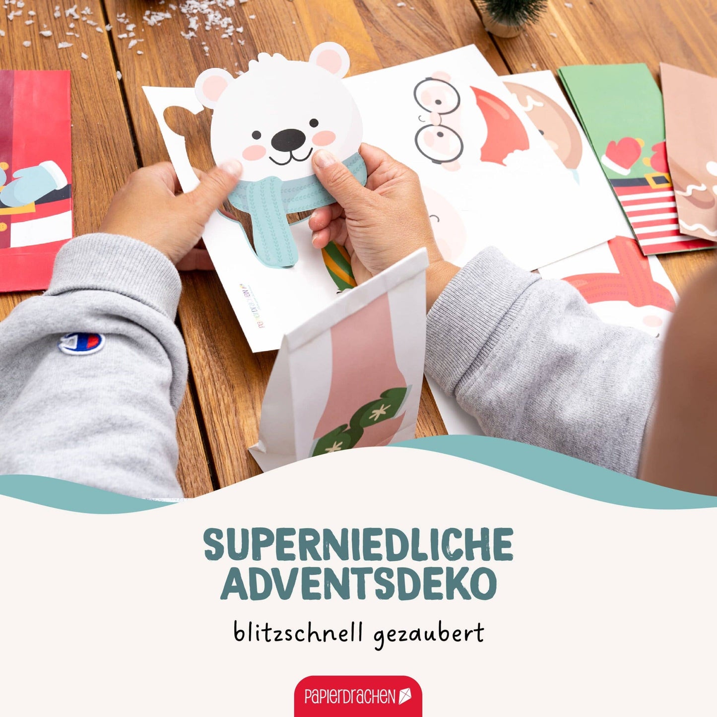 Gør-det-selv adventskalender – Julehjælpere – 24 poser med udstansede motiver | Papierdrachen Julepynt Papierdrachen