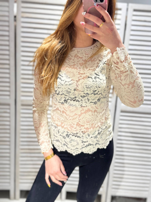 Langærmet Blondebluse Ecru - Elegant og Sofistikeret | VICTORIA&ISAAC VICTORIA&ISAAC