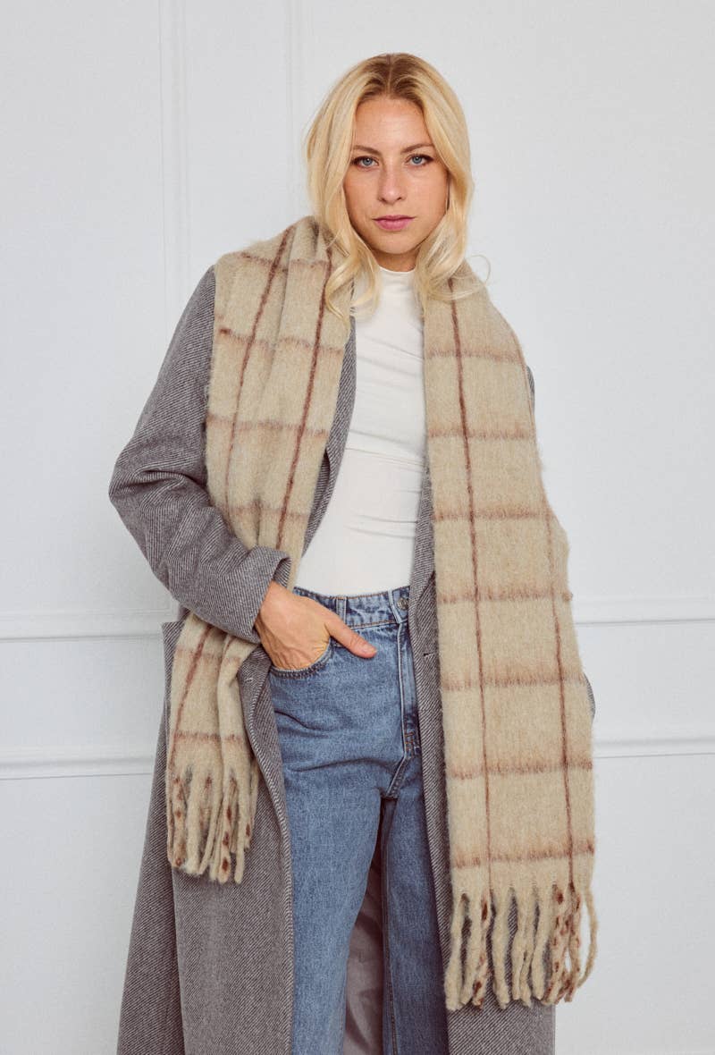 Stort Ternet tørklæde Beige BYREN | ÉLINE L'ATELIER