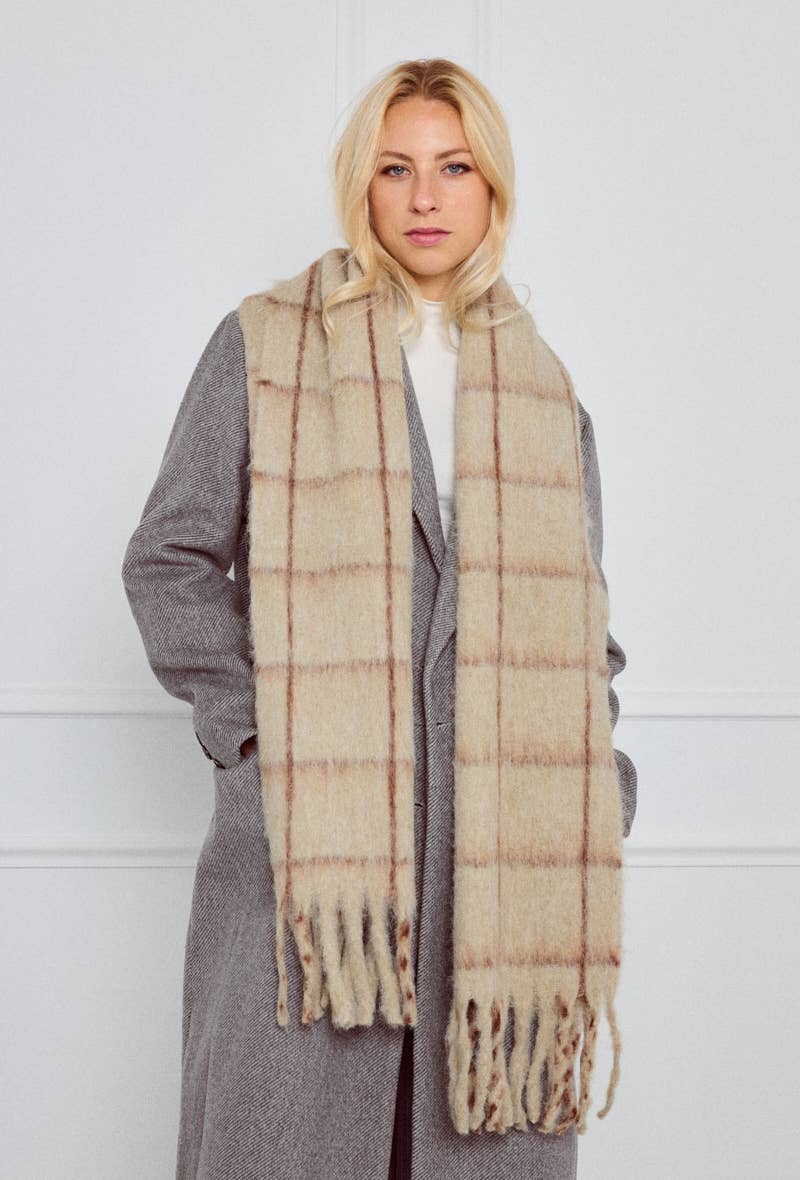 Stort Ternet tørklæde Beige BYREN | ÉLINE L'ATELIER