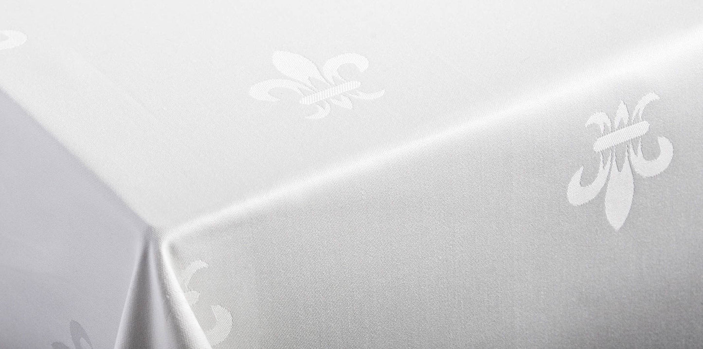 Damaskdug Hvid – Fransk Lilje (Fleur de Lys), Jacquardvævet Borddug Bamar Lifestyle