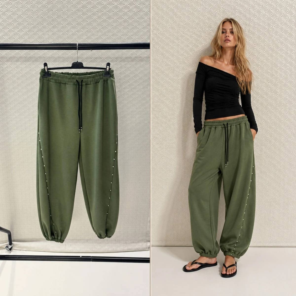 Joggingbukser med Nittedetaljer & Snor i Taljen – One Size S-3XL Tøj ISSYMA