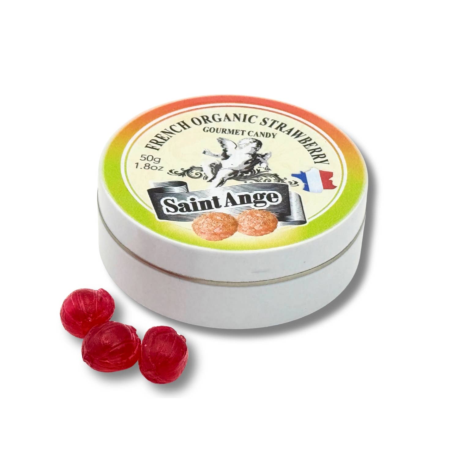 Saint-Ange Økologisk Jordbær Pastiller 50g - BIO-Certificerede Franske Slik Bonbon-France