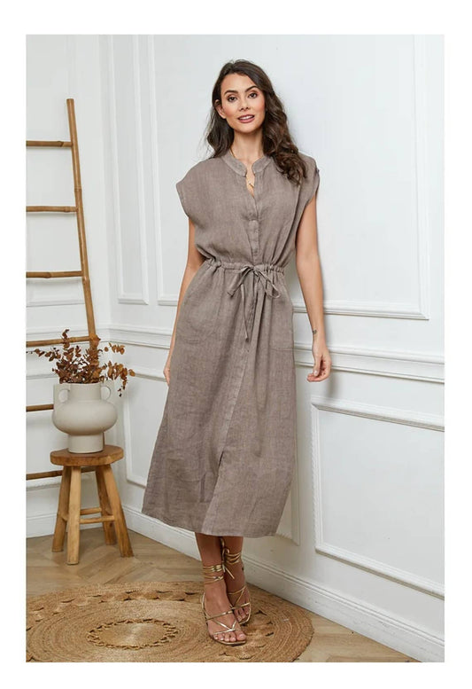 100% Hør Kjole med bindebånd - Fås i flere farver LÉA & LUC Muldvarp one-size