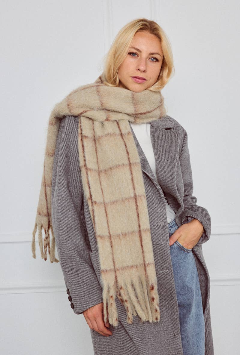 Stort Ternet tørklæde Beige BYREN | ÉLINE L'ATELIER