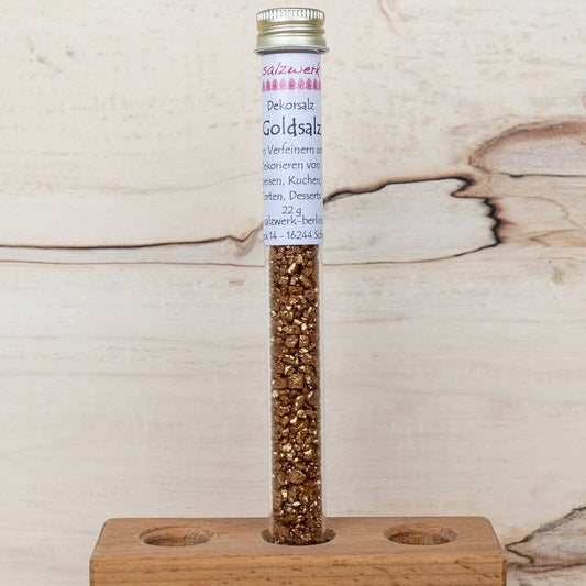 Guldsalt i Reagensglas – Dekorativt Finishing Salt | Salzwerk Berlin Salzwerk Berlin