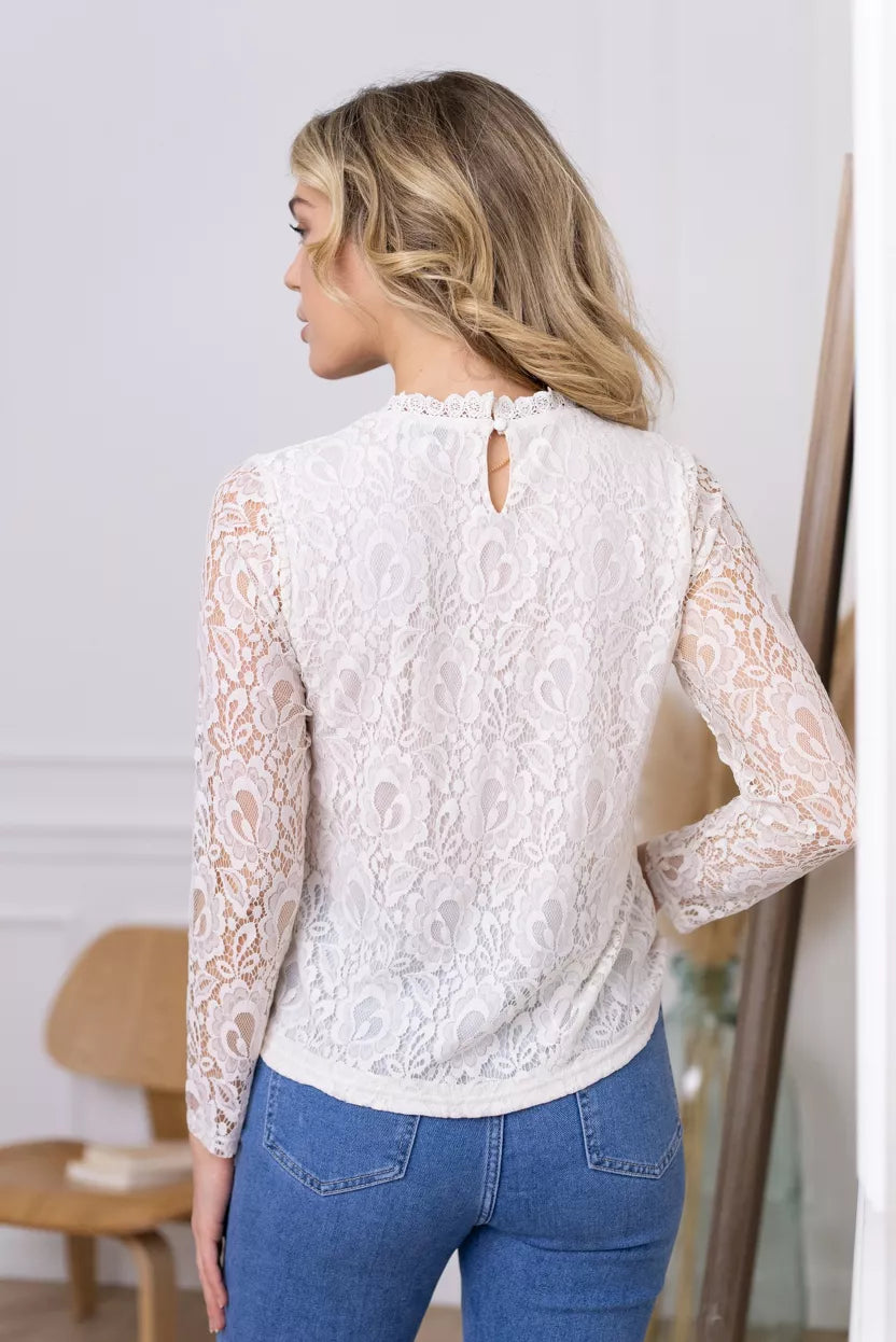 Elegant Blondebluse med Stræk - Choklate Paris | Plisseret Ryg & Fin Krave Choklate