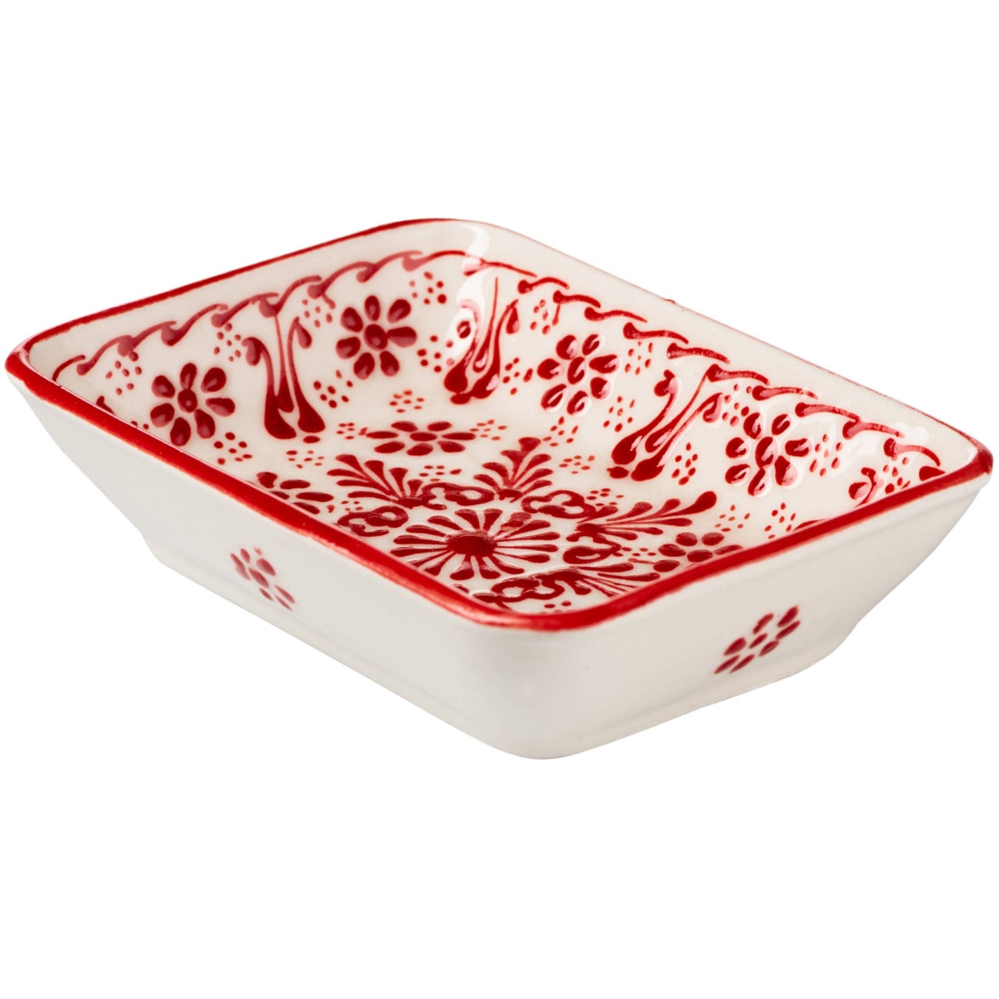 Håndlavet Keramisk Sæbeskåle med Dræn - Farverig Håndmalet Sæbeholder sæbeskål Ottoman Rød