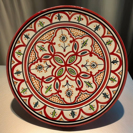 Håndmalet Marokkansk Terracottatallerken med Fod Orange - 27 cm Etnico del Mondo