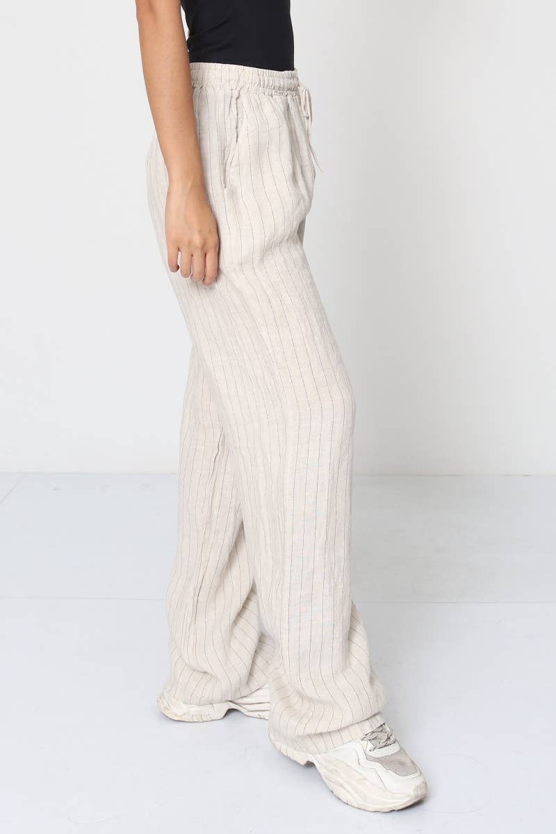 Bukser i 100% Hør Sort Stribet - One Size 38-42 | LÉA & LUC LÉA & LUC