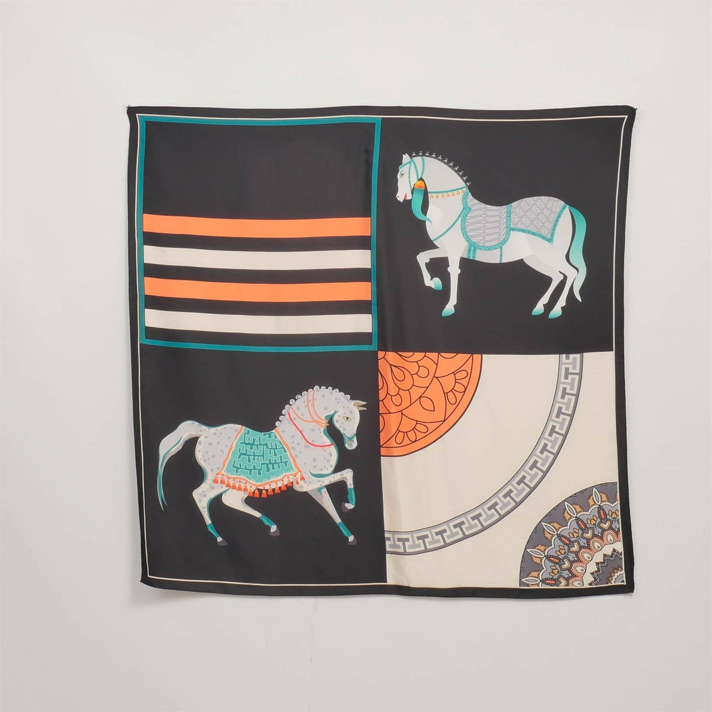 Kvadratisk tørklæde med hestemotiv 80x80 KD8824VS-20: Bleu ciel Apparel & Accessories Cécile Wang