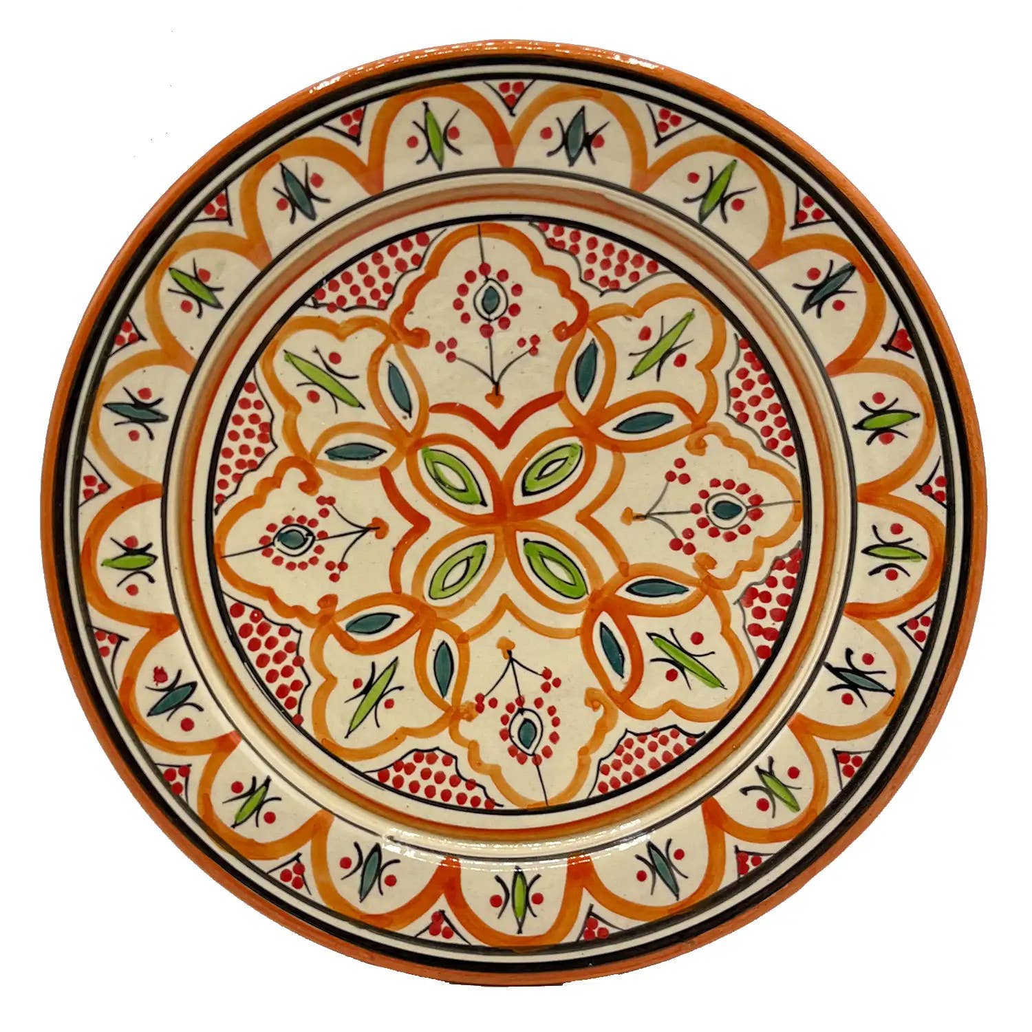 Håndmalet Marokkansk Terracottatallerken med Fod Rød - 27 cm Etnico del Mondo
