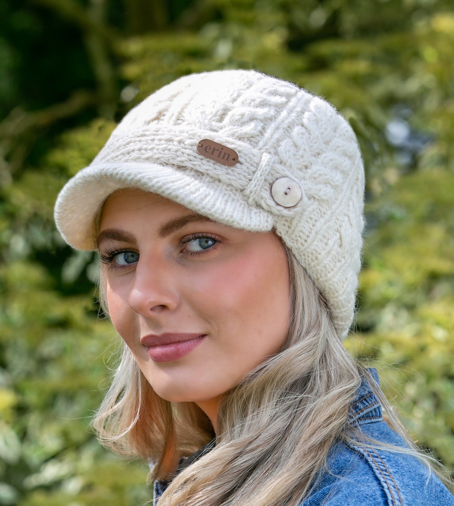 Erin Hue 100% Uld med Foer - Aran Cable Strik med Skygge Erin Knitwear Råhvid
