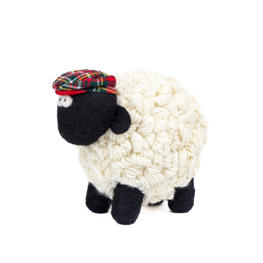 Strikket får samleobjekt med rød tartan hat 100% uld flere størrelser