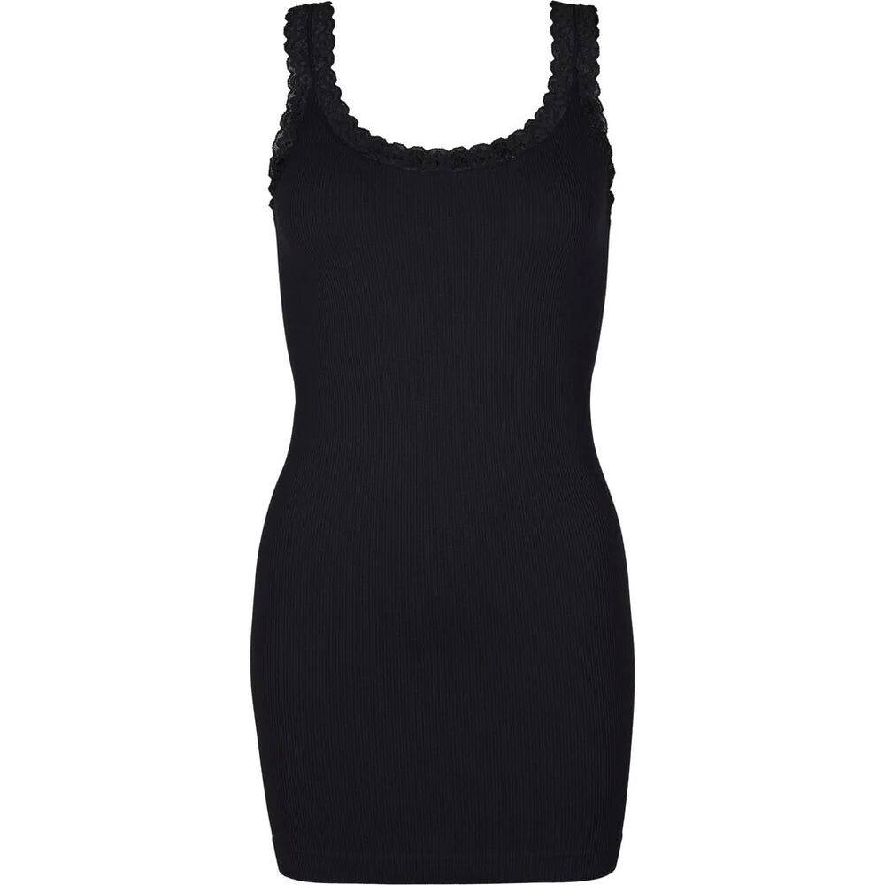 Frida Rib Top Plus – Blød Top med Blondekant i Store Størrelser Tim & Simonsen Sort