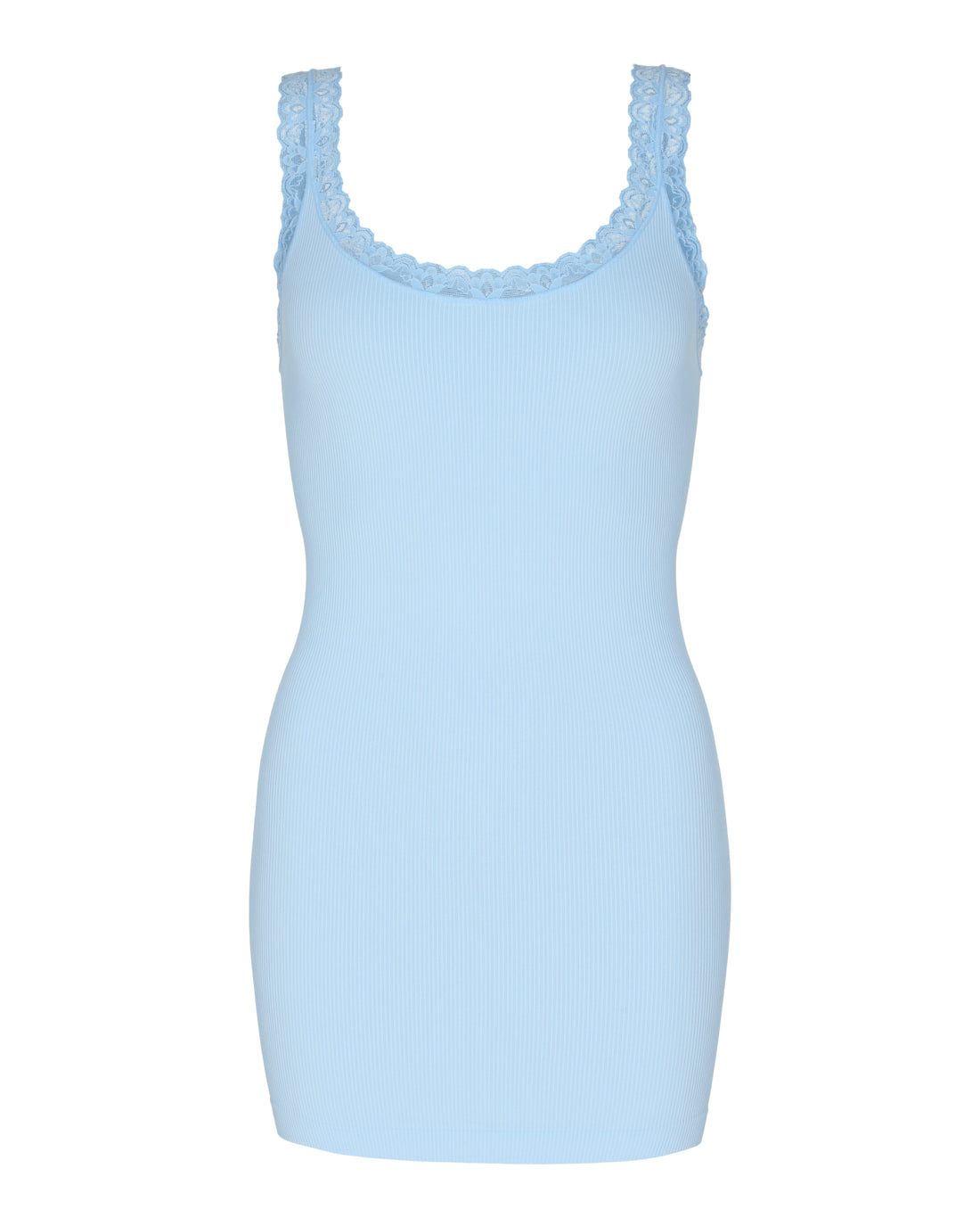 Frida Rib Top Plus – Blød Top med Blondekant i Store Størrelser Tim & Simonsen Azzurro