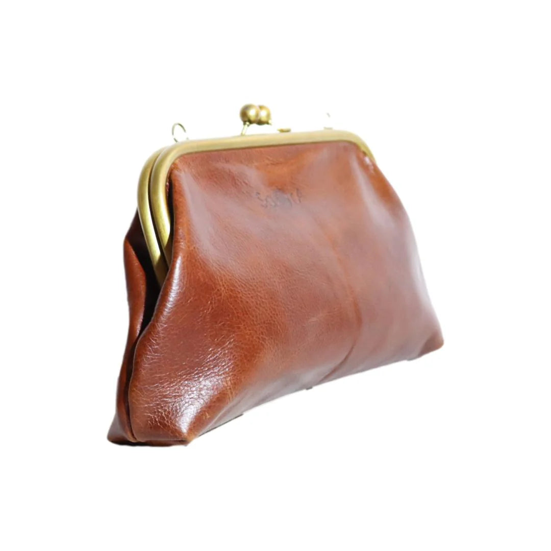 Patchi Saora Retro Læder Clutch - Stor Vintage Taske i Ægte Læder Saora Cognac
