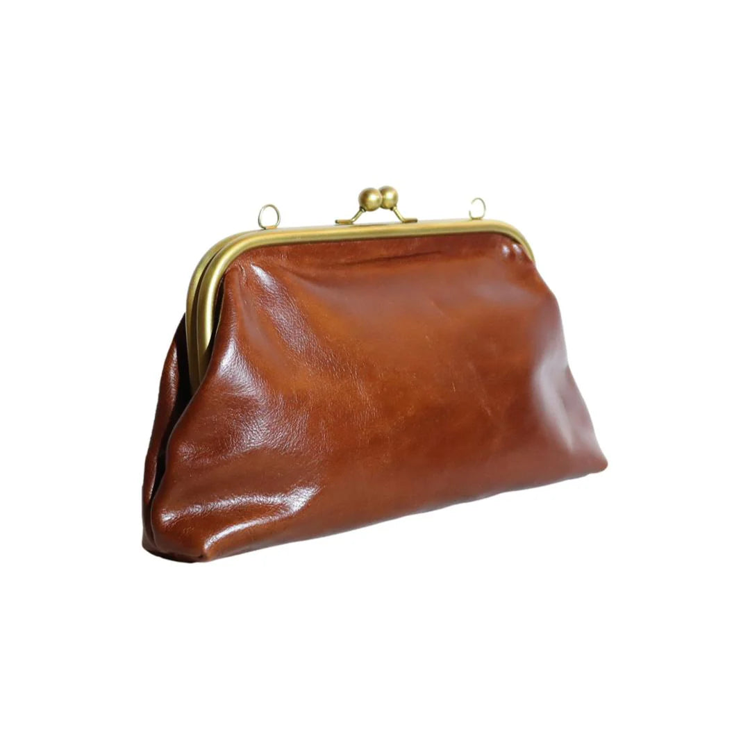 Patchi Saora Retro Læder Clutch - Stor Vintage Taske i Ægte Læder Saora