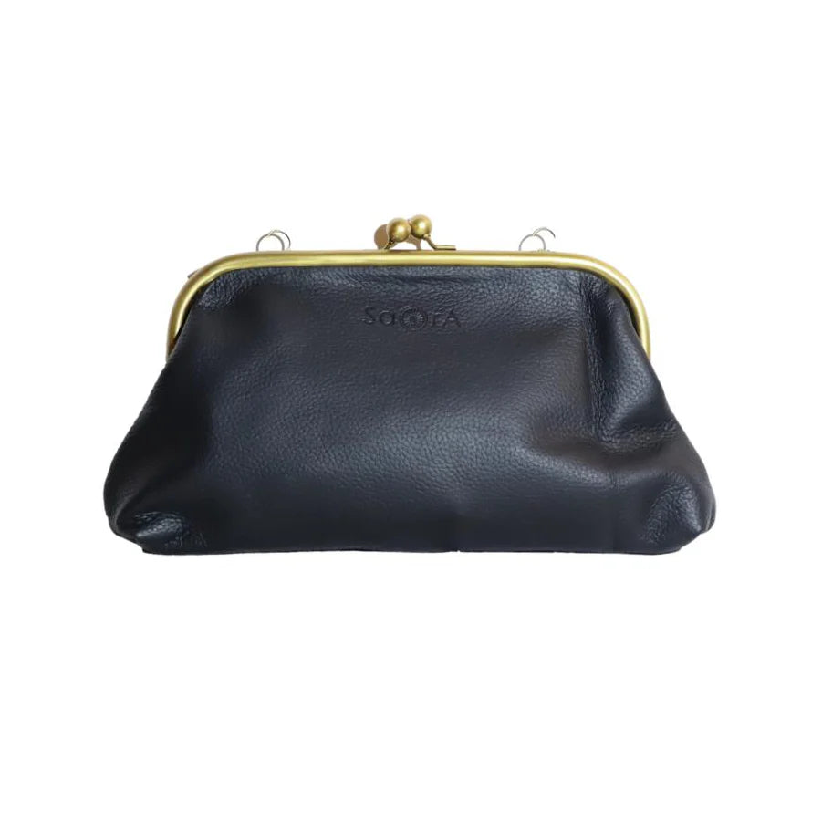 Patchi Saora Retro Læder Clutch - Stor Vintage Taske i Ægte Læder Saora Sort