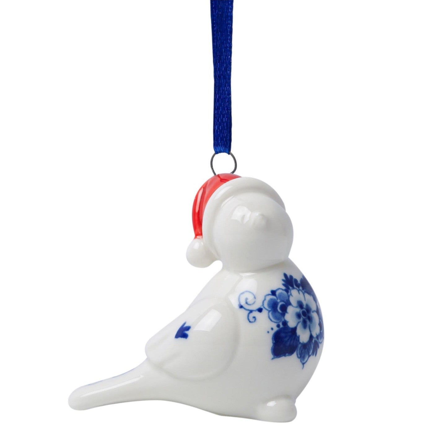 Keramisk juleornament med fugl og nissehue – Heinen Delfts Blauw Ornament Heinen Delfts Blauw
